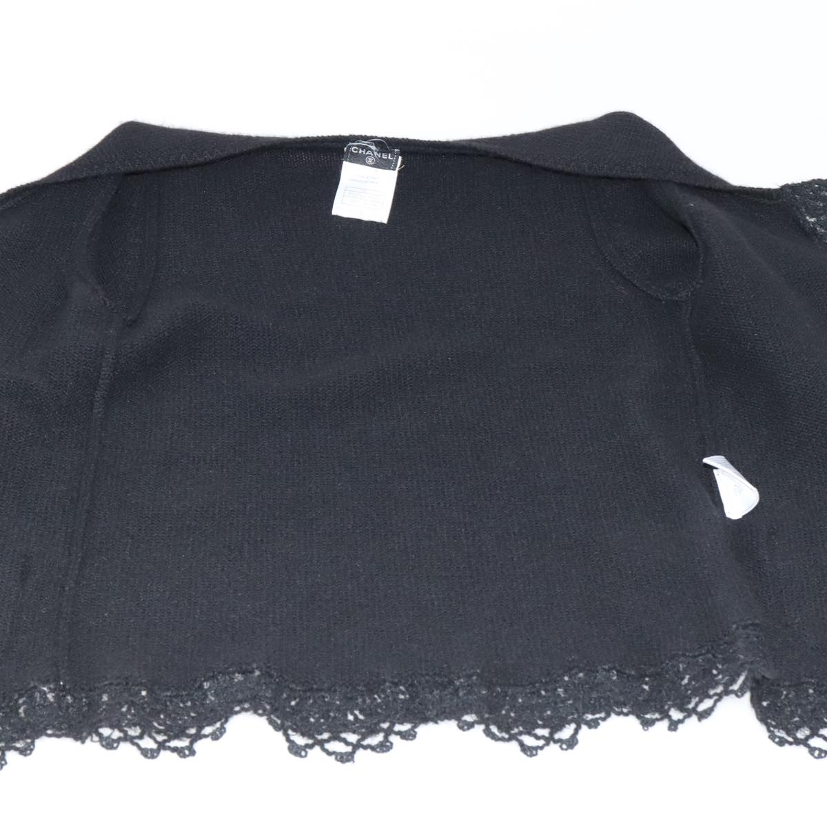 CHANEL Cardigan Wool 38 Black CC FF1500