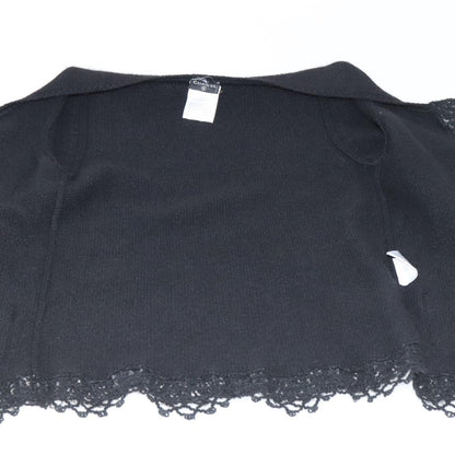 CHANEL Cardigan Wool 38 Black CC FF1500