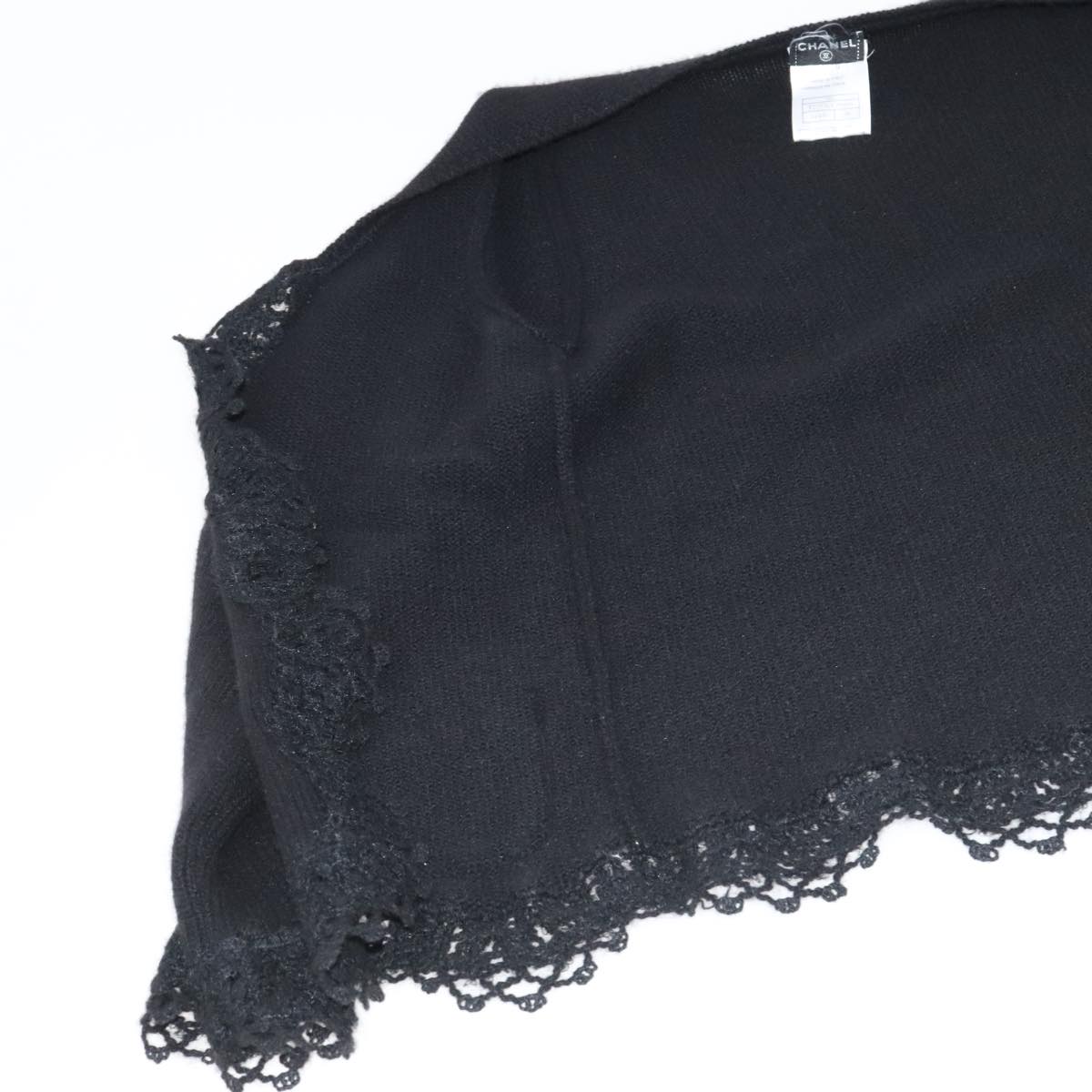 CHANEL Cardigan Wool 38 Black CC FF1500