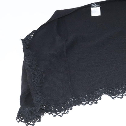 CHANEL Cardigan Wool 38 Black CC FF1500