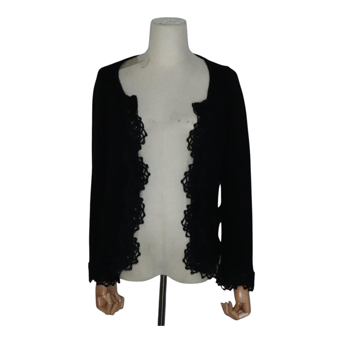 CHANEL Cardigan Wool 38 Black CC FF1500