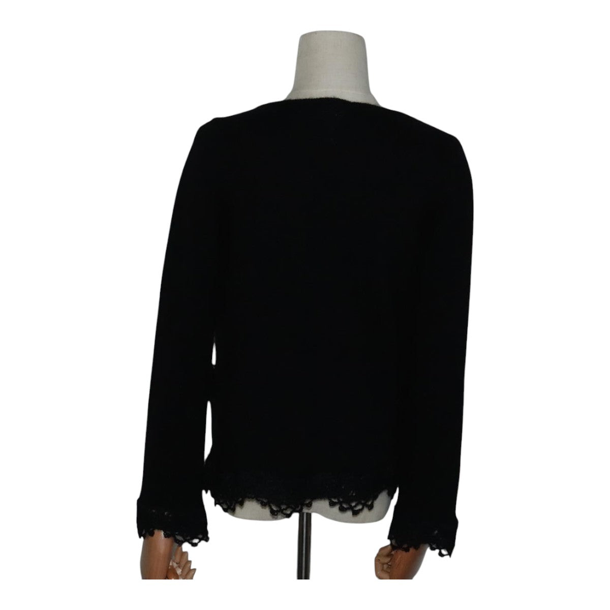 CHANEL Cardigan Wool 38 Black CC FF1500
