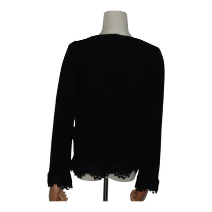 CHANEL Cardigan Wool 38 Black CC FF1500