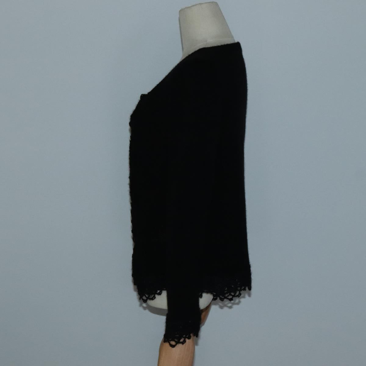 CHANEL Cardigan Wool 38 Black CC FF1500