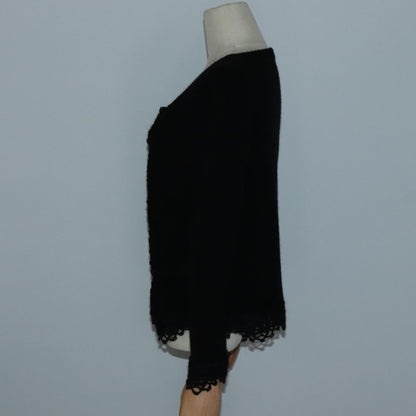 CHANEL Cardigan Wool 38 Black CC FF1500