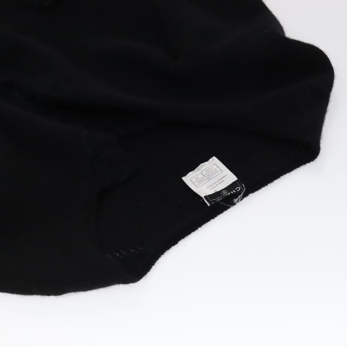 CHANEL Cardigan Wool 38 Black CC FF1500
