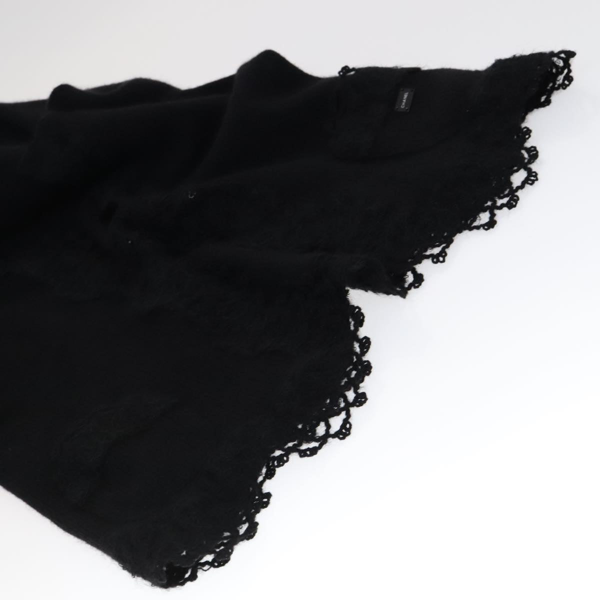 CHANEL Cardigan Wool 38 Black CC FF1500