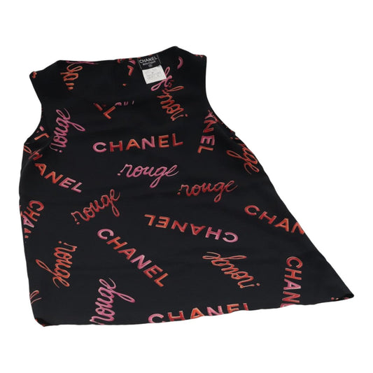 CHANEL Tank Top Silk Black CC FF1644