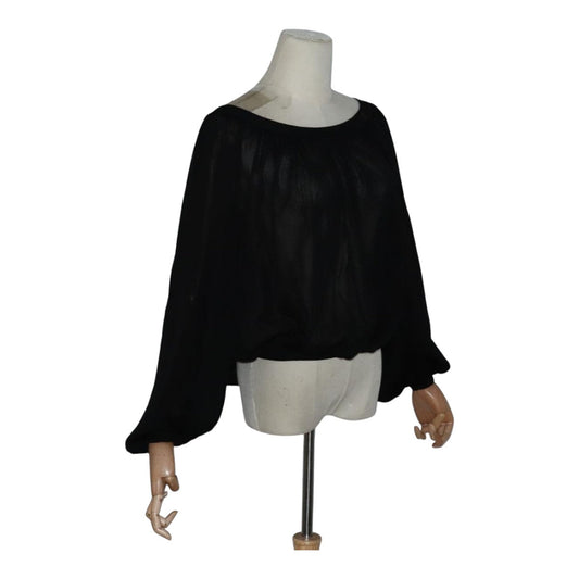 CHANEL Mesh Knit Top Nylon 42 Black CC FF1931