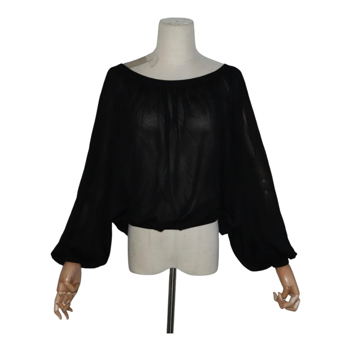 CHANEL Mesh Knit Top Nylon 42 Black CC FF1931