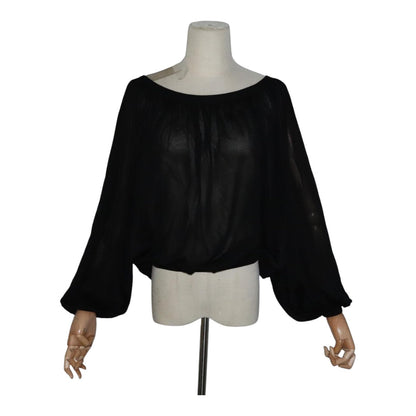 CHANEL Mesh Knit Top Nylon 42 Black CC FF1931