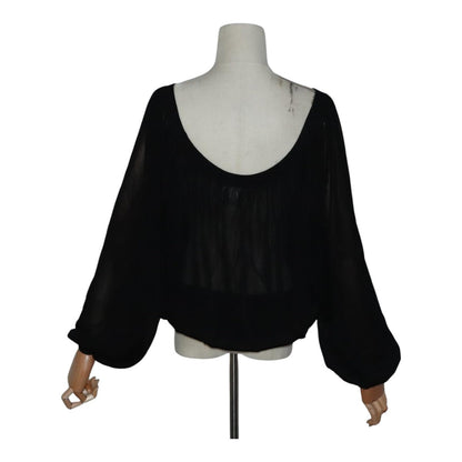 CHANEL Mesh Knit Top Nylon 42 Black CC FF1931