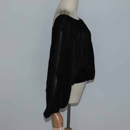 CHANEL Mesh Knit Top Nylon 42 Black CC FF1931