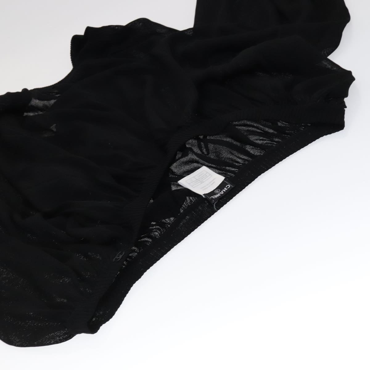 CHANEL Mesh Knit Top Nylon 42 Black CC FF1931