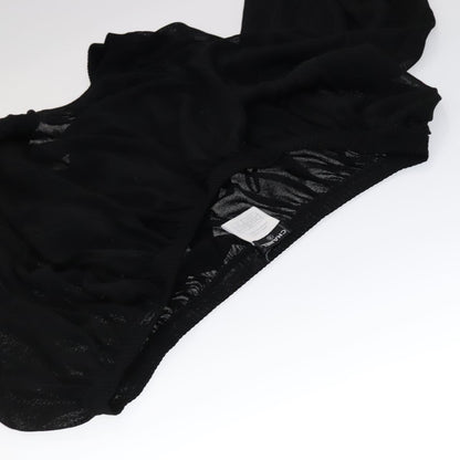 CHANEL Mesh Knit Top Nylon 42 Black CC FF1931
