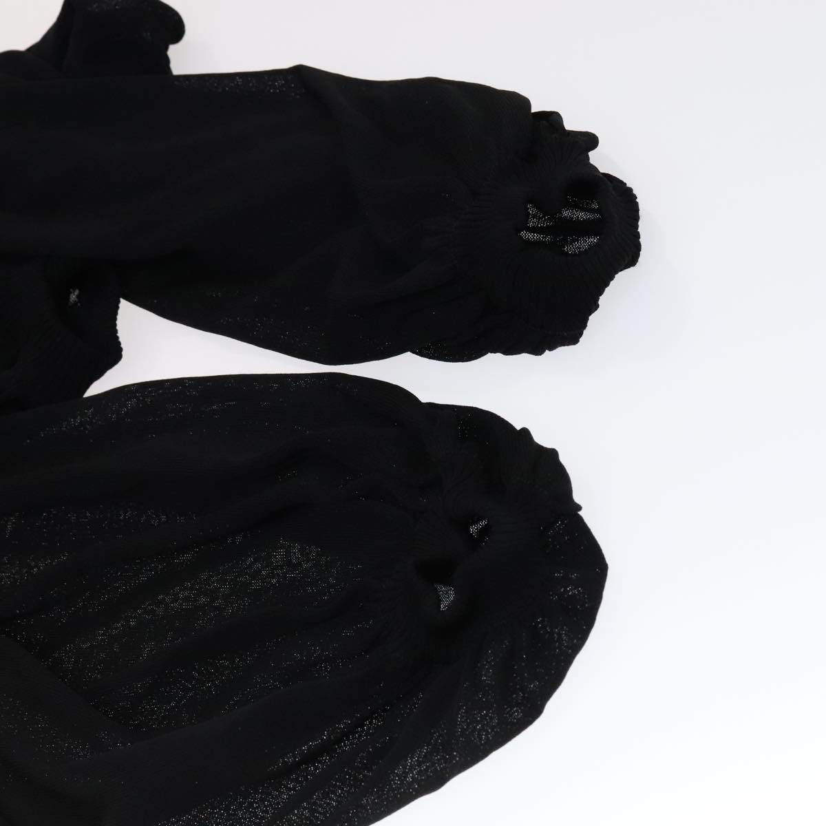 CHANEL Mesh Knit Top Nylon 42 Black CC FF1931