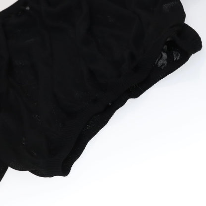 CHANEL Mesh Knit Top Nylon 42 Black CC FF1931
