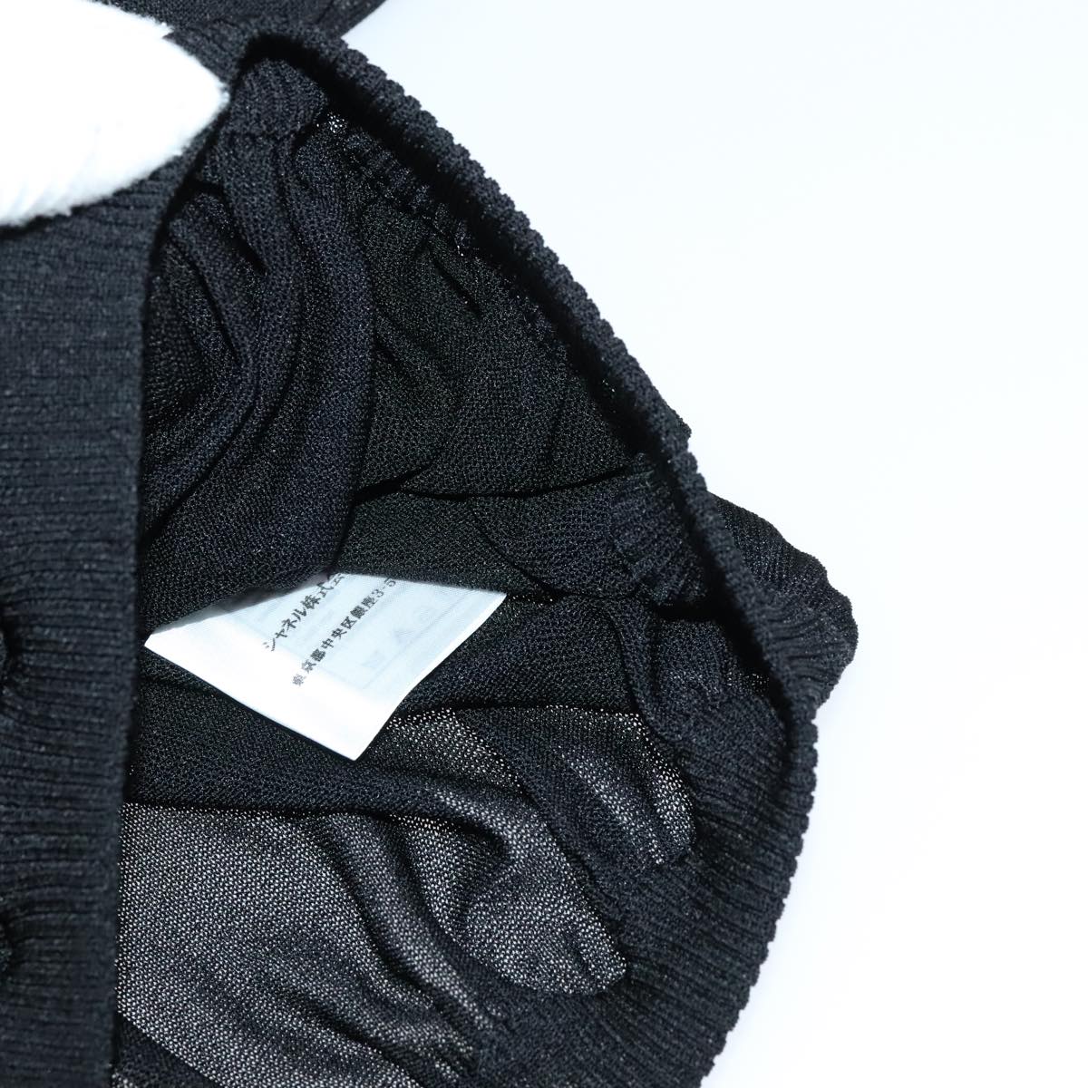 CHANEL Mesh Knit Top Nylon 42 Black CC FF1931