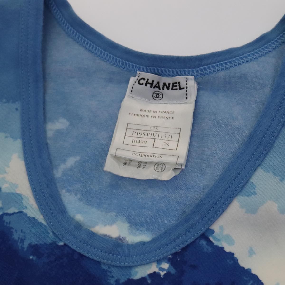 CHANEL Surfline Tank Top Cotton Blue CC FF2625