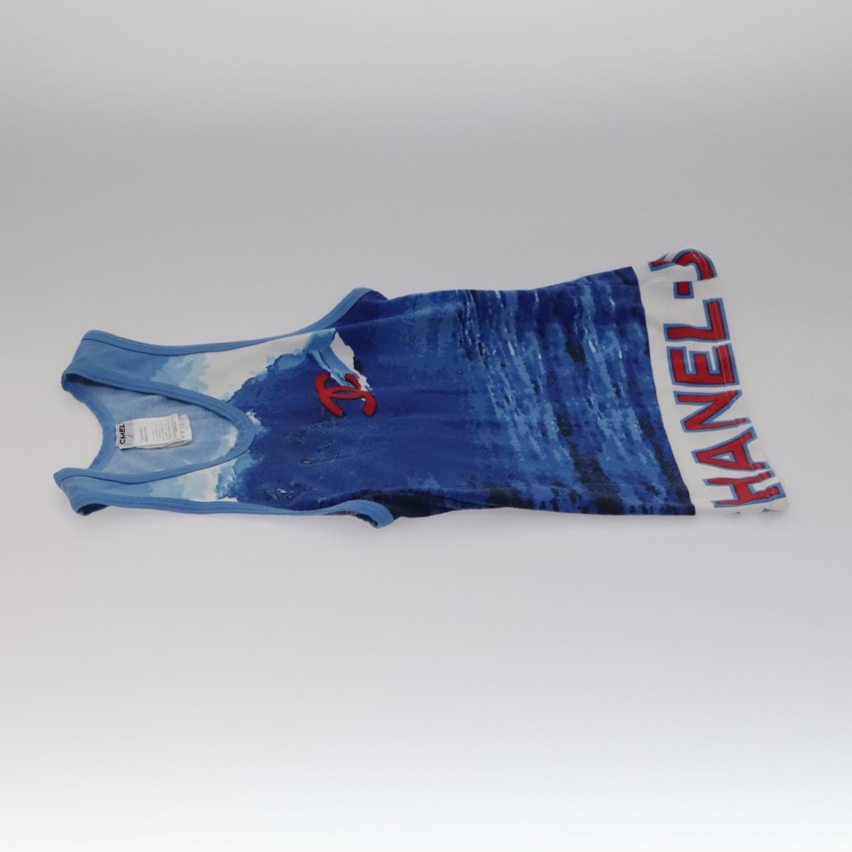 CHANEL Surfline Tank Top Cotton Blue CC FF2625