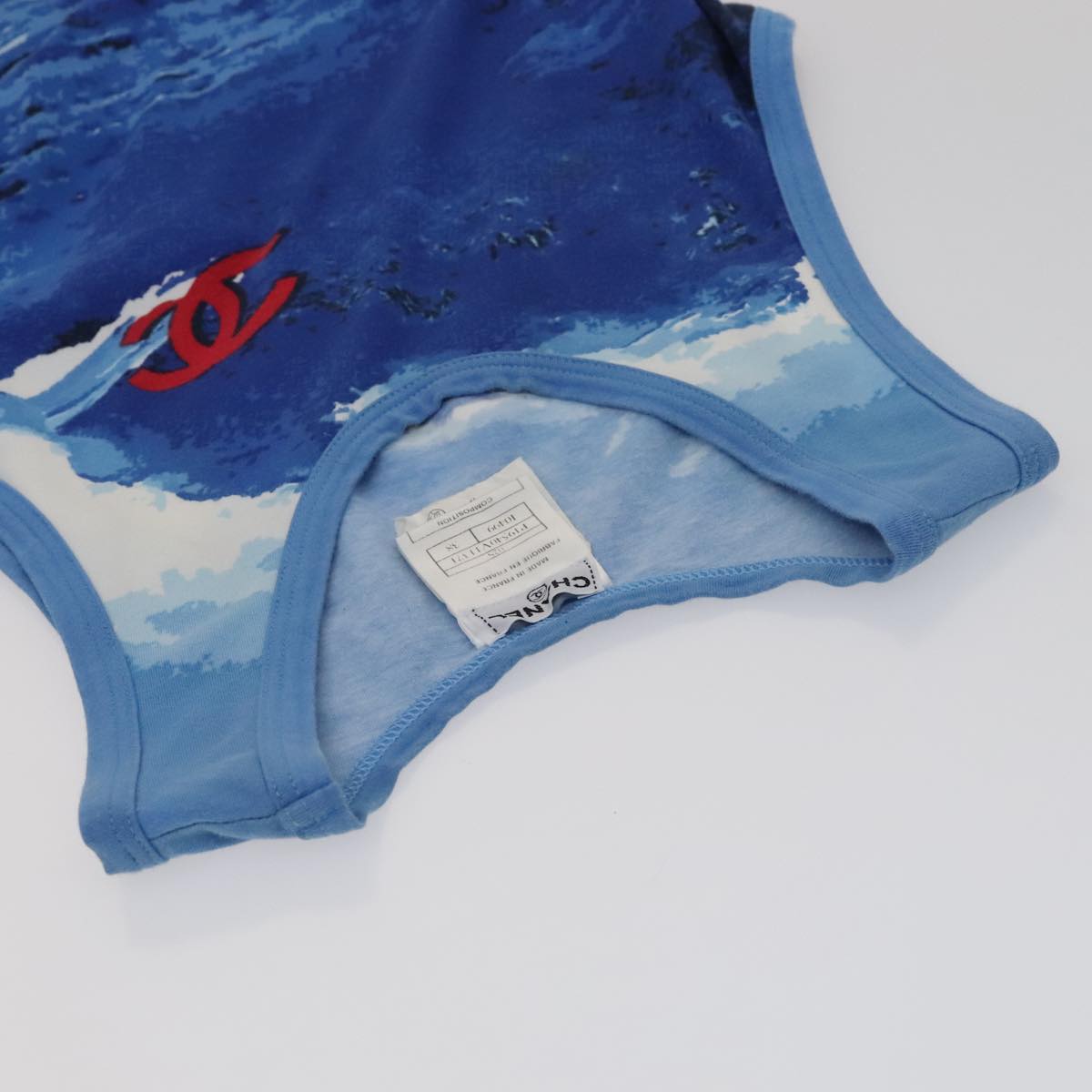CHANEL Surfline Tank Top Cotton Blue CC FF2625