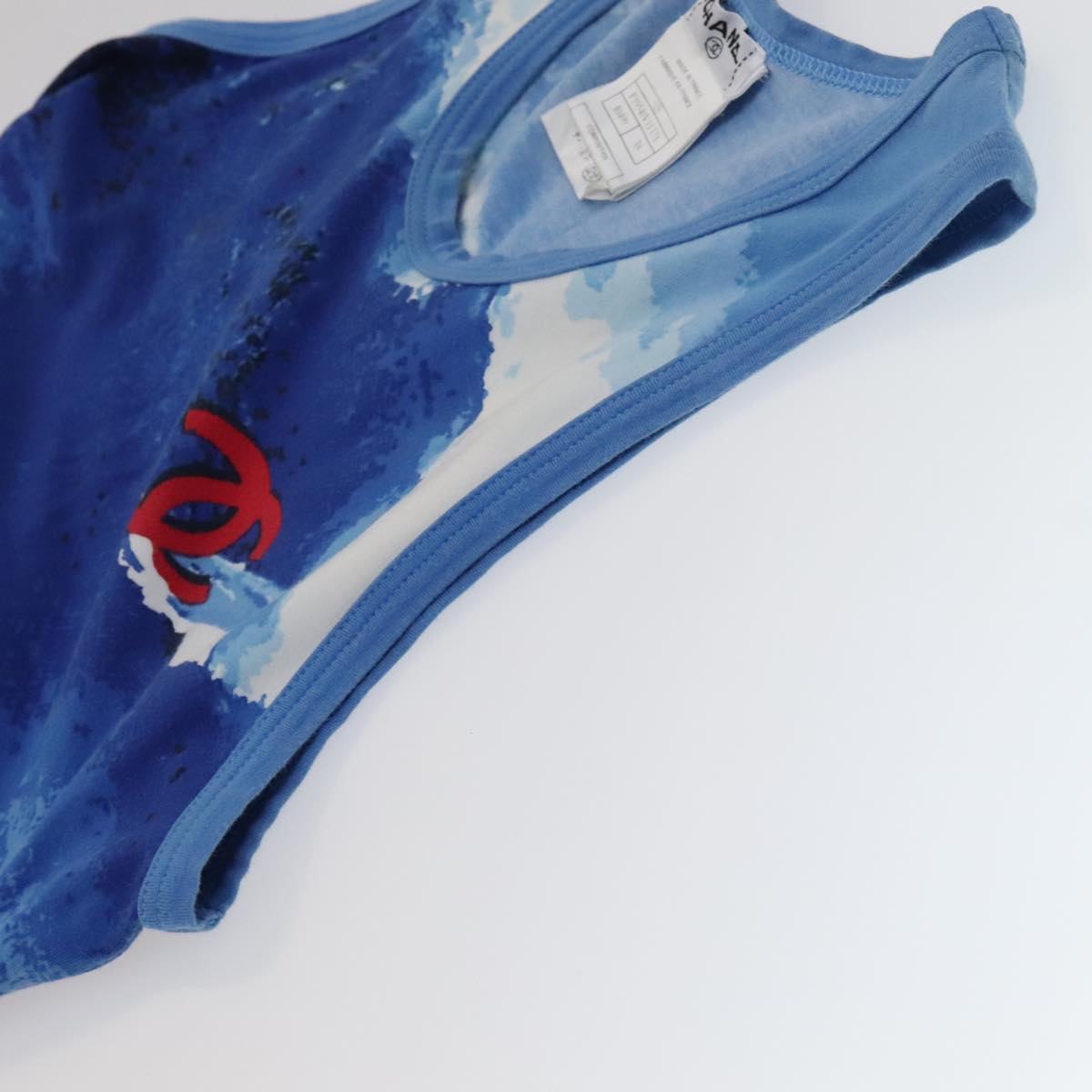CHANEL Surfline Tank Top Cotton Blue CC FF2625