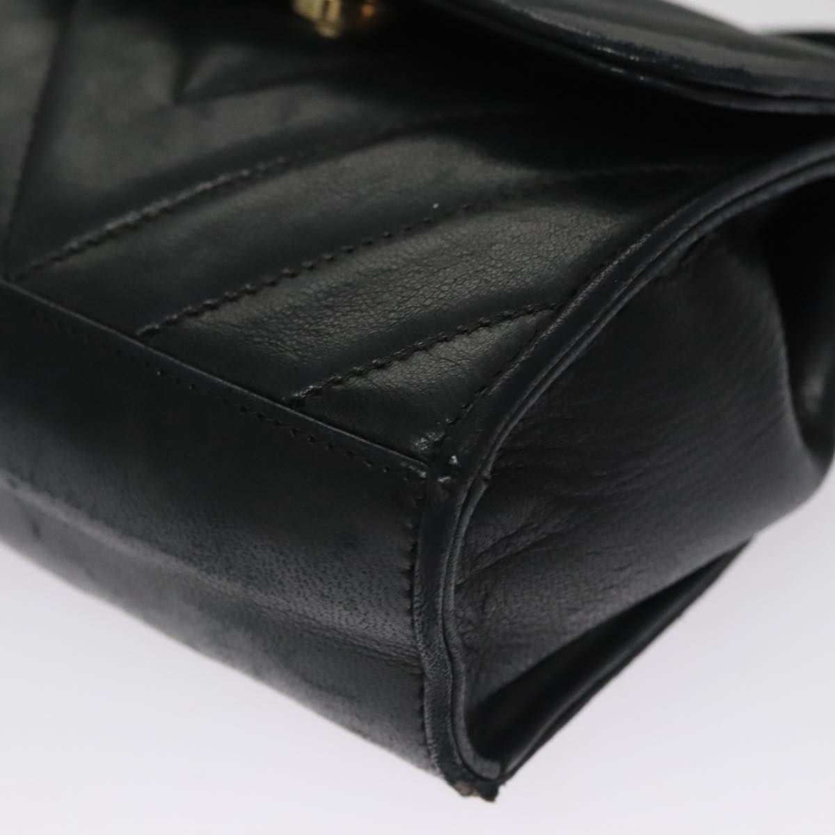 CHANEL Shoulder Bag Lamb Skin Black Gold CC FF3402