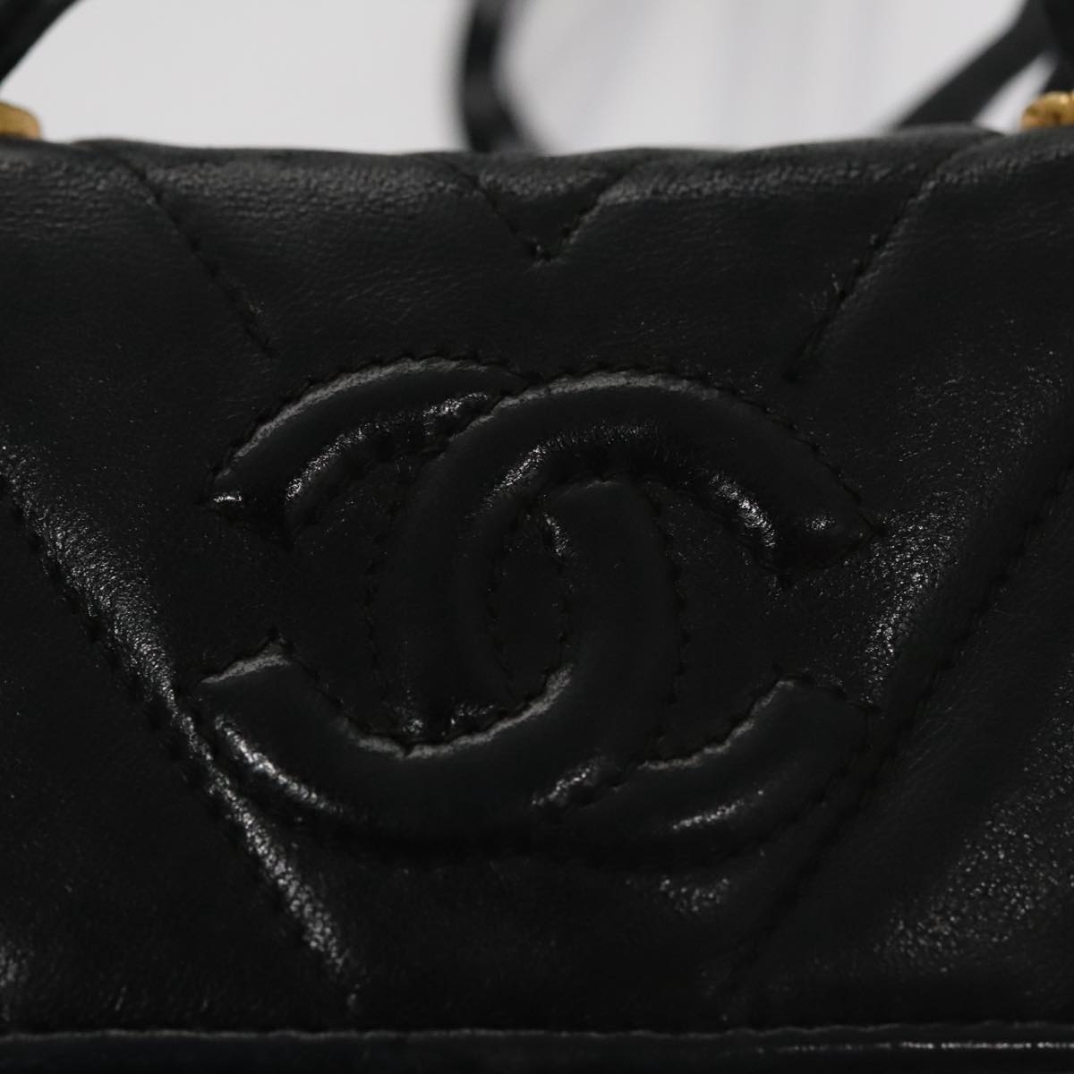 CHANEL Shoulder Bag Lamb Skin Black Gold CC FF3402