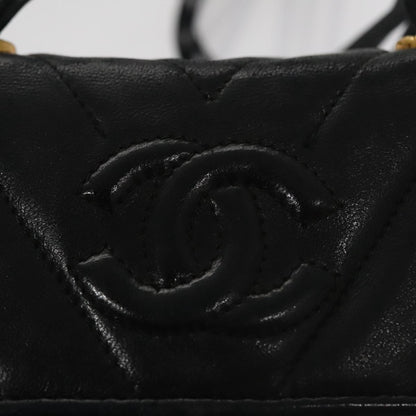CHANEL Shoulder Bag Lamb Skin Black Gold CC FF3402