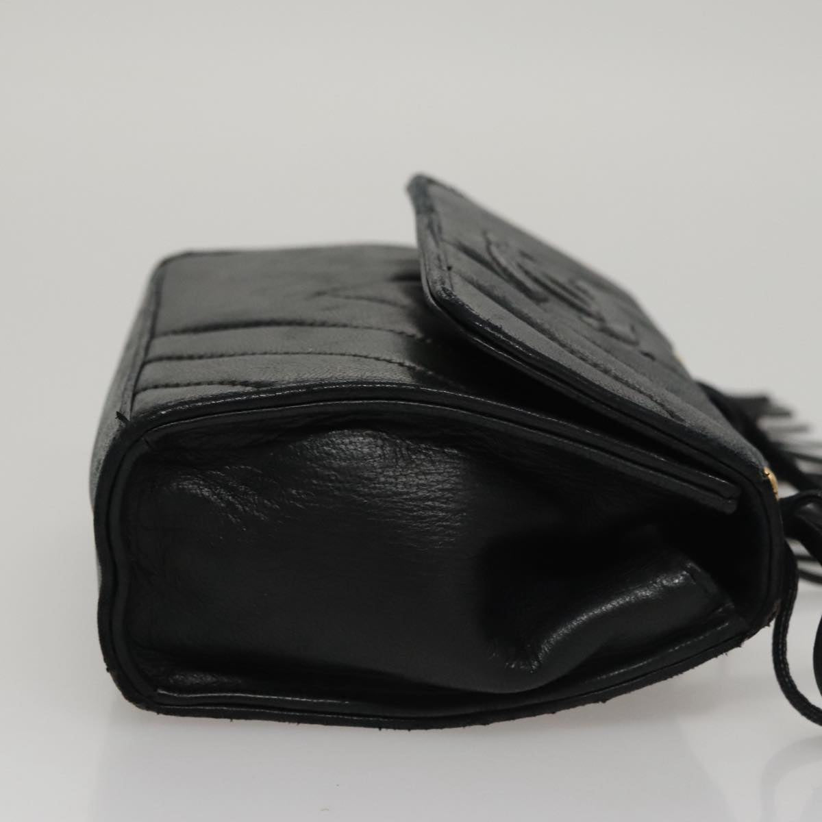 CHANEL Shoulder Bag Lamb Skin Black Gold CC FF3402