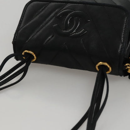 CHANEL Shoulder Bag Lamb Skin Black Gold CC FF3402