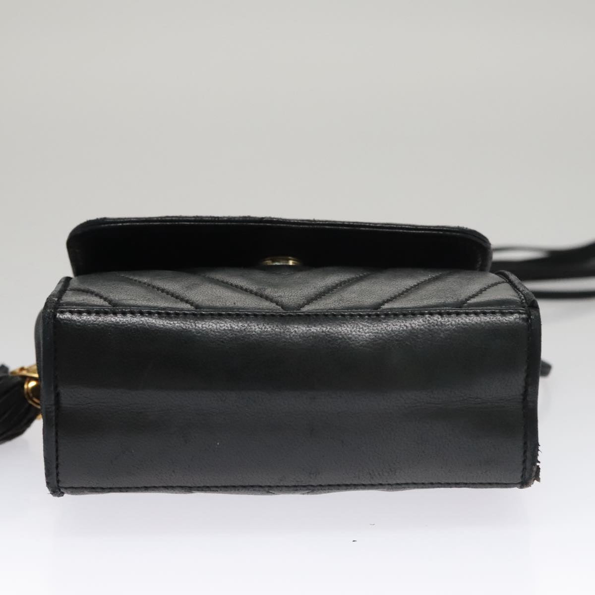 CHANEL Shoulder Bag Lamb Skin Black Gold CC FF3402