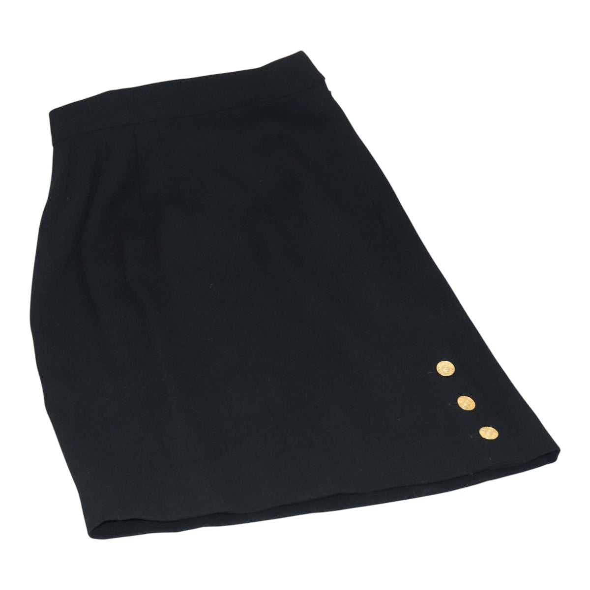 CHANEL Skirt Wool Black CC FF3749