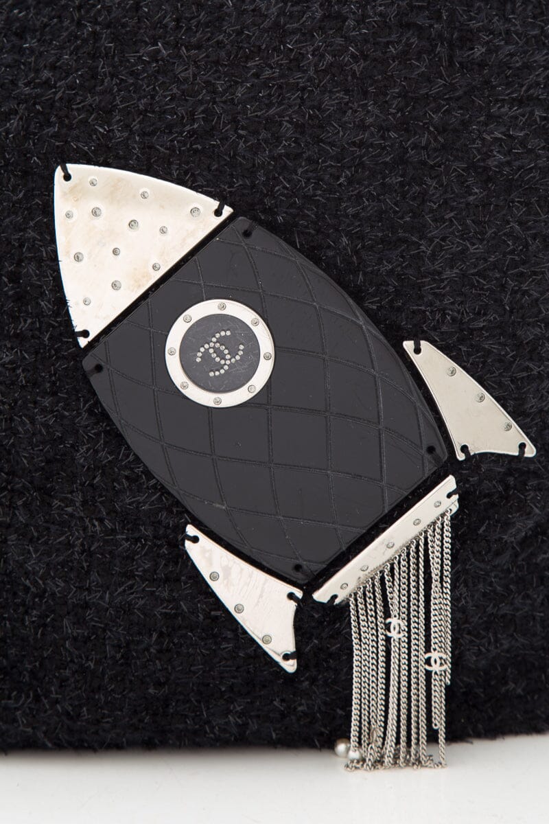Chanel Black Tweed Rocket Shopper Handbag