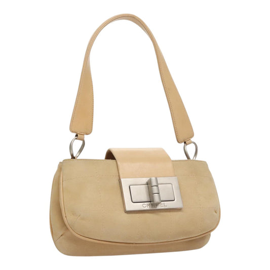 CHANEL Choco Bar line Shoulder Bag Suede Beige CC FF4152