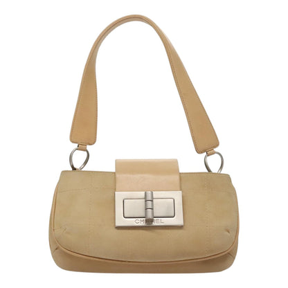 CHANEL Choco Bar line Shoulder Bag Suede Beige CC FF4152