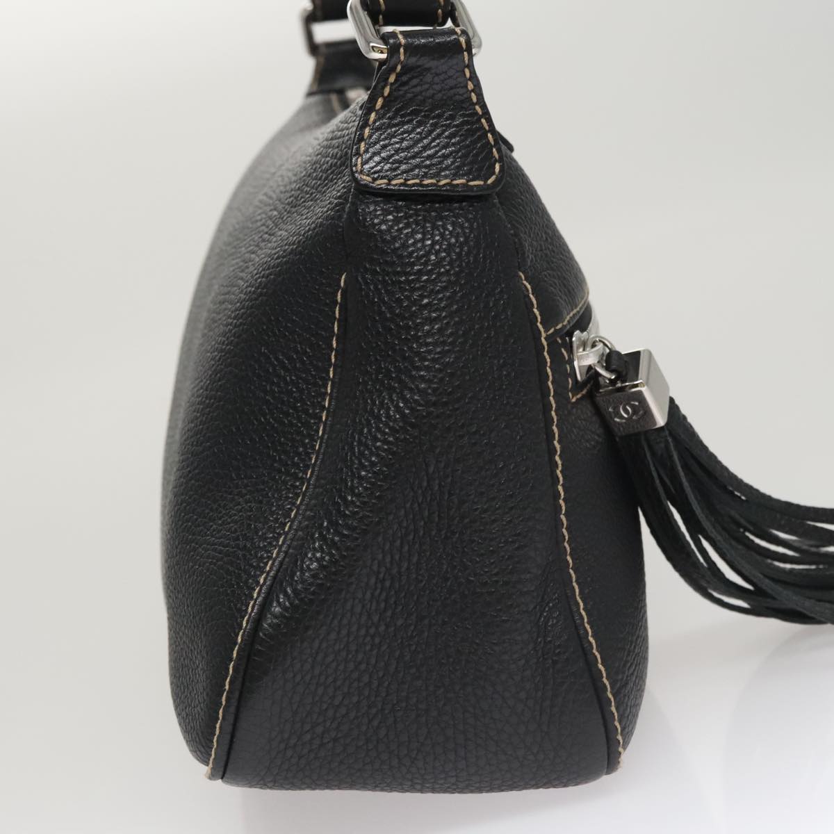 CHANEL Shoulder Bag Caviar Skin Black CC FF4222