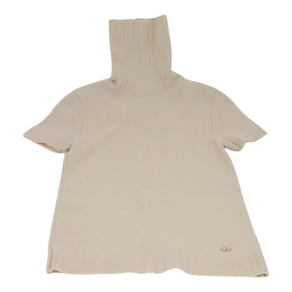 CHANEL Turtleneck Wool Beige CC FF4814