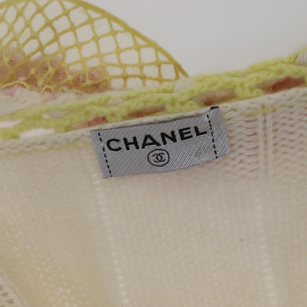 CHANEL Cardigan Wool White Pink yellow CC FF4876