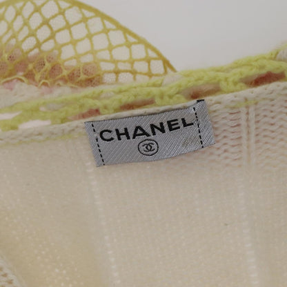 CHANEL Cardigan Wool White Pink yellow CC FF4876