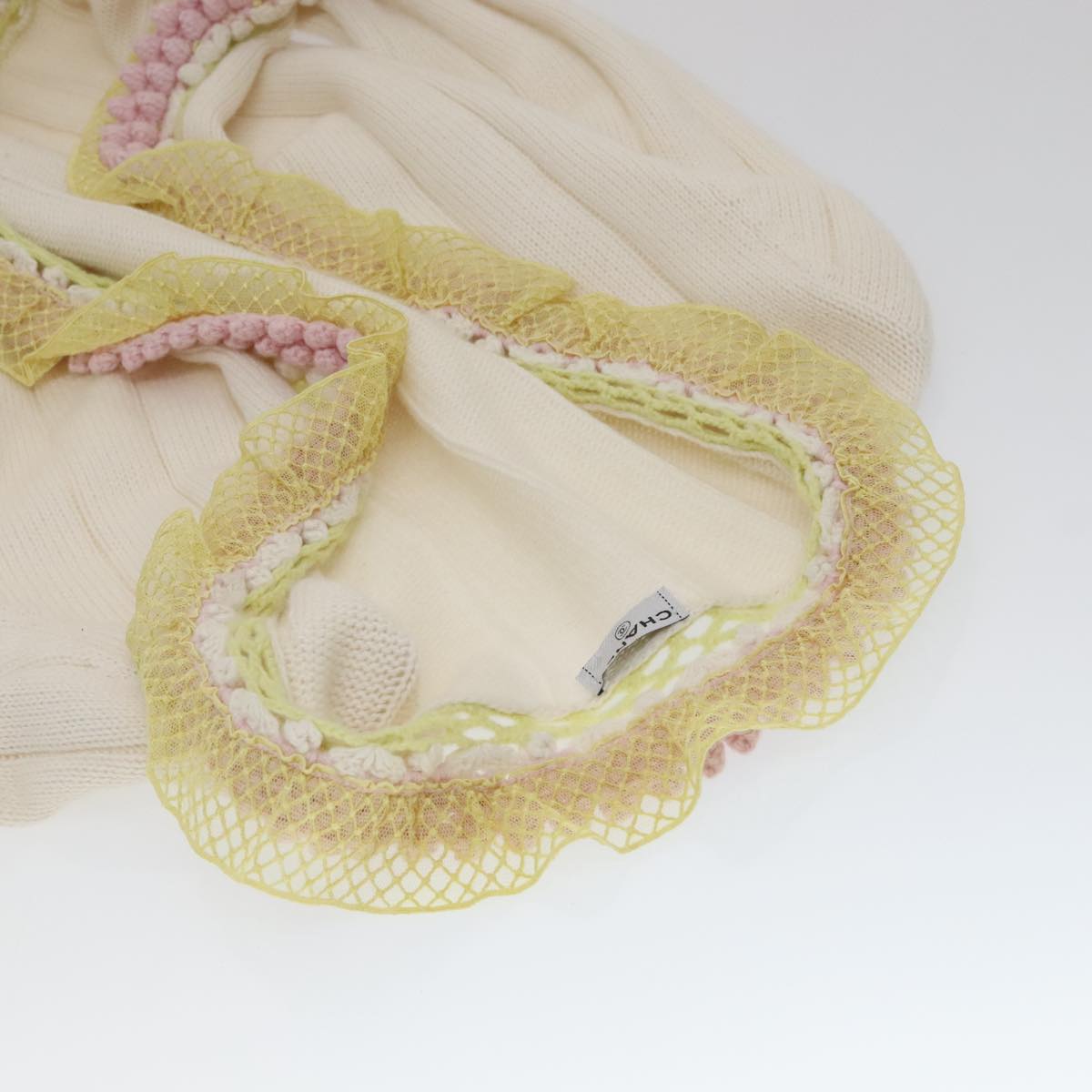 CHANEL Cardigan Wool White Pink yellow CC FF4876