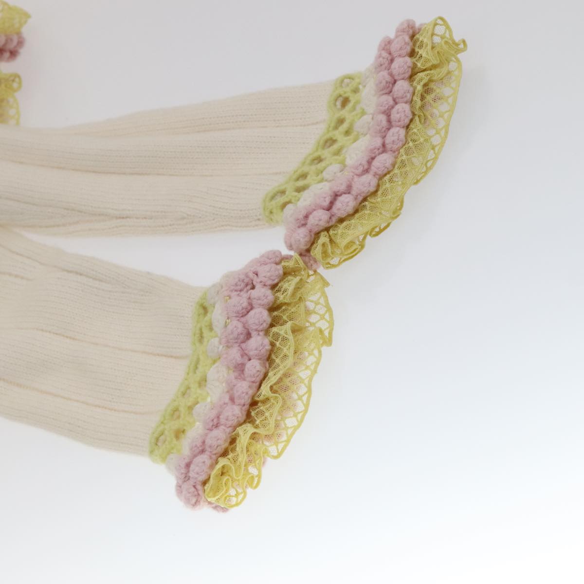 CHANEL Cardigan Wool White Pink yellow CC FF4876