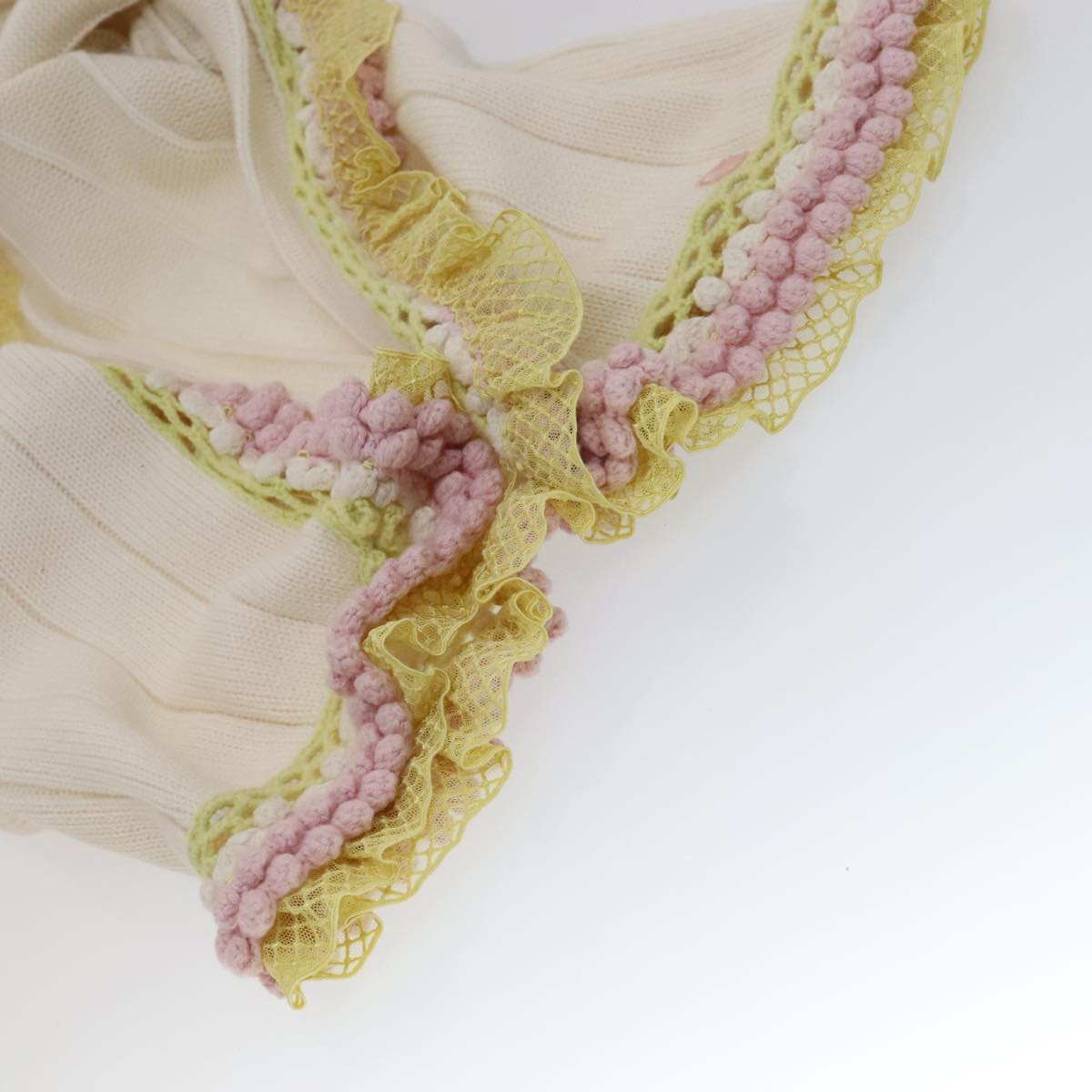 CHANEL Cardigan Wool White Pink yellow CC FF4876
