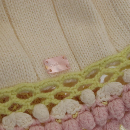 CHANEL Cardigan Wool White Pink yellow CC FF4876