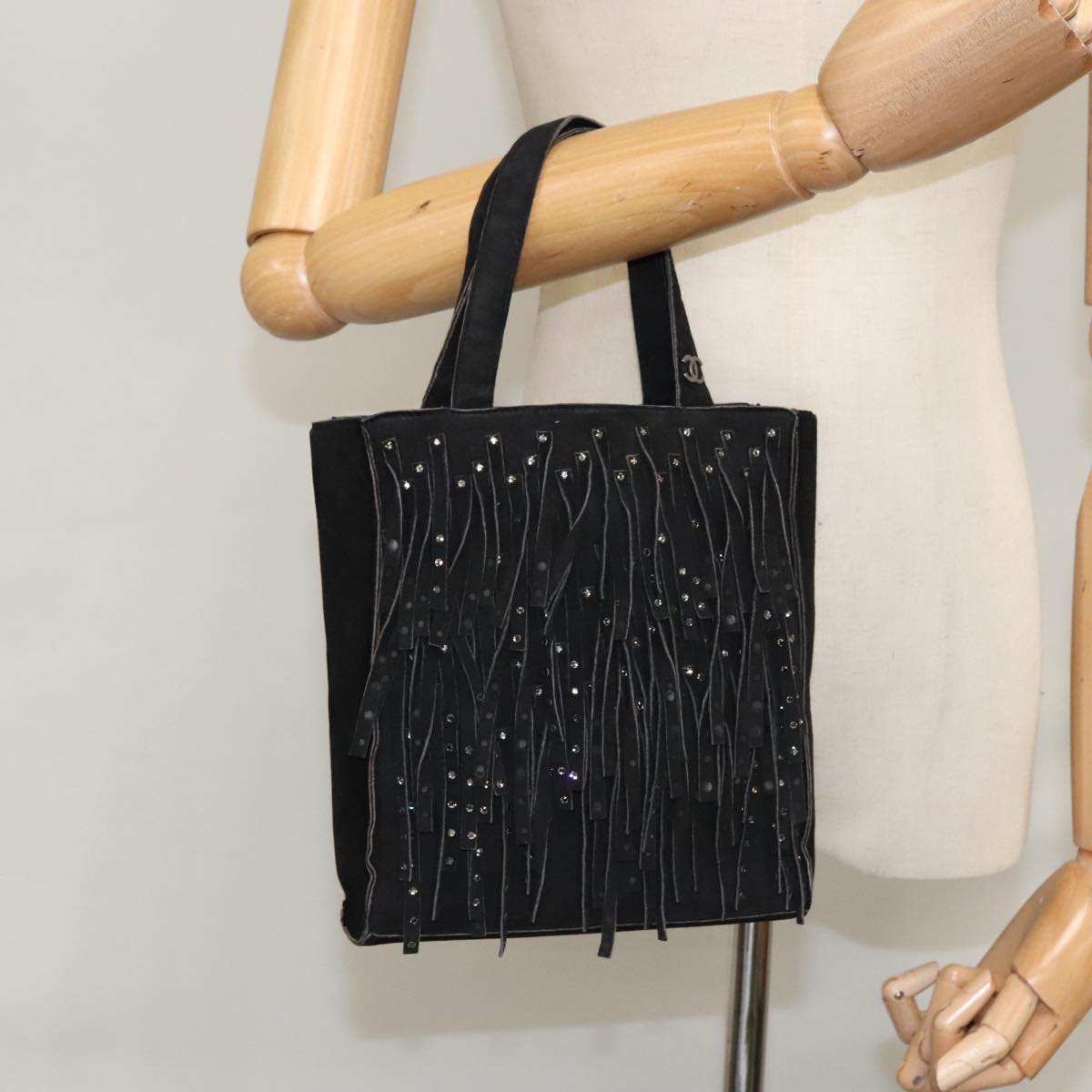 CHANEL Tote Bag Suede Black CC FF5957