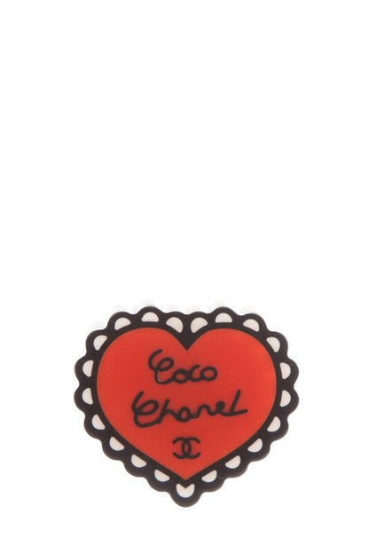 Chanel Coco Chanel  Red & Black Enamel Heart Pin