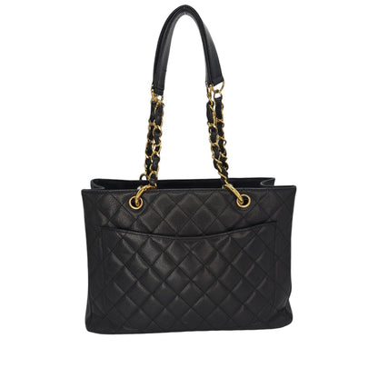 Chanel Vintage Black Quilted Caviar Grand Shopping Tote