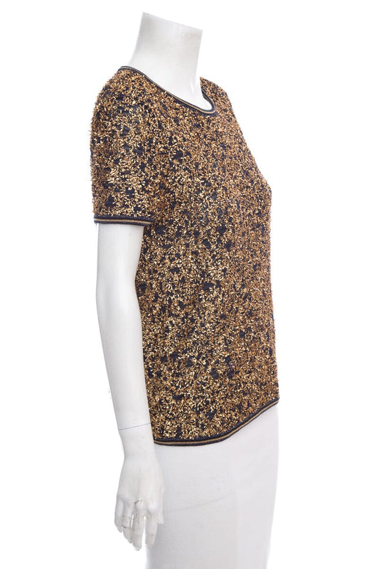 Chanel Navy & Gold Flake Sparkle Blouse SZ 40