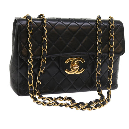 CHANEL Big Matelasse Chain Shoulder Bag Leather Black CC fm2835