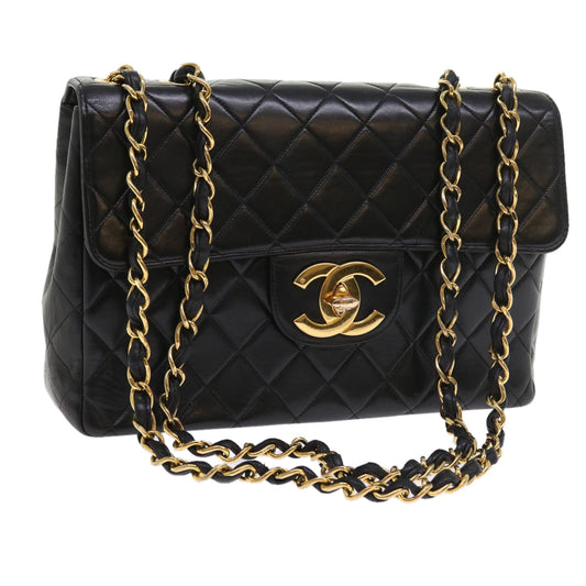 CHANEL Big Matelasse Chain Shoulder Bag Leather Black CC fm2835
